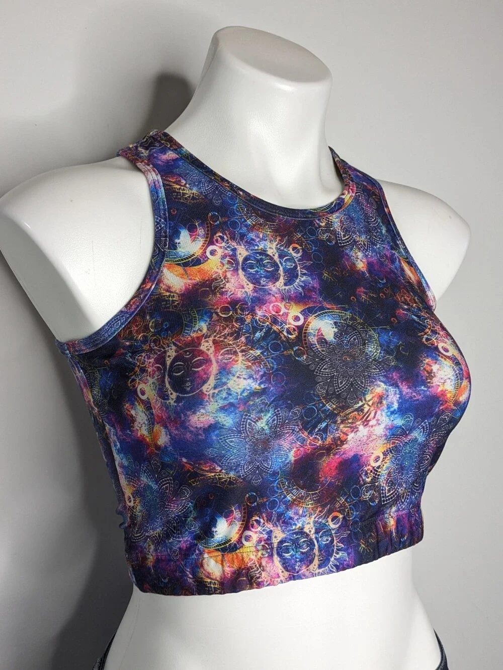 Donna Jo Blue Purple Celestial Boho Strappy Back Sports Bra M/L